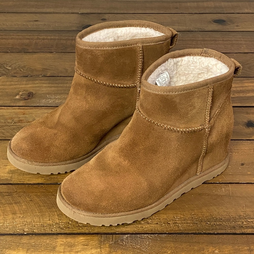 UGG Classic Femme Mini Chestnut Suede Wedge Ankle Boots 1104609 Womens 7
